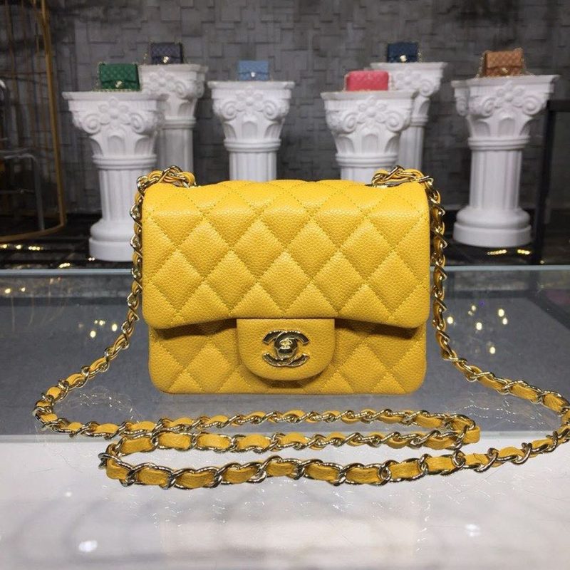 CHLMini Flap Bag Caviar Yellow For Women, Women’s Bags, Shoulder And Crossbody Bags 6.7in/17cm A35200