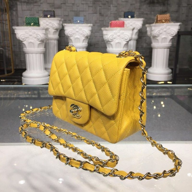 CHLMini Flap Bag Caviar Yellow For Women, Women’s Bags, Shoulder And Crossbody Bags 6.7in/17cm A35200 - Image 3