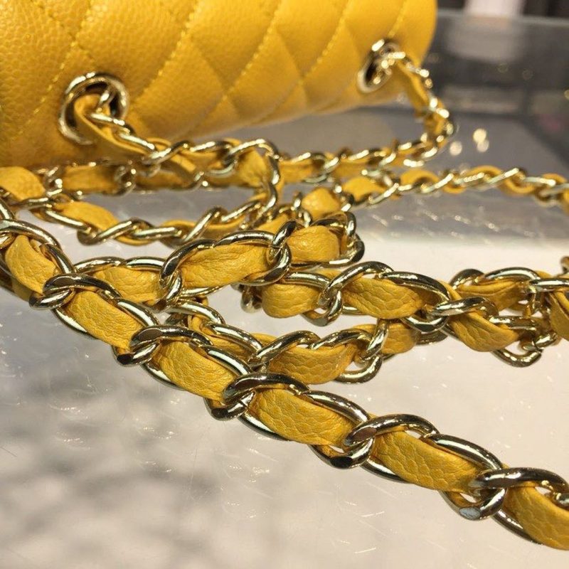 CHLMini Flap Bag Caviar Yellow For Women, Women’s Bags, Shoulder And Crossbody Bags 6.7in/17cm A35200 - Image 8