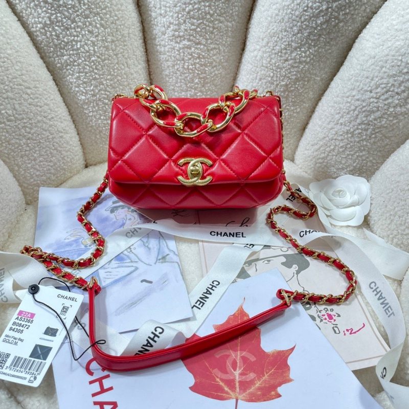 CHLMini Flap Bag Gold Hardware Red For Women, Women’s Handbags, Shoulder Bags 6.7in/17cm AS3365